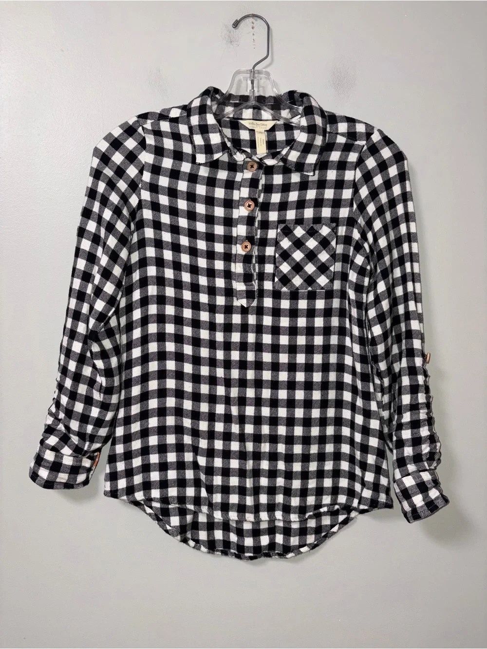 Matilda Jane Joanna Gaines Black White Buffalo Plaid Button Up XS Cottagecore